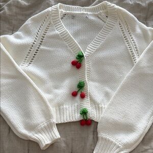 White Cherry Embellished Women's Sweater